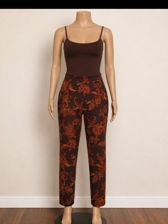 Chico's Pants - Chico's women's ankle pant Size 8 brown Floral Print Stretch Pull-on Career wear